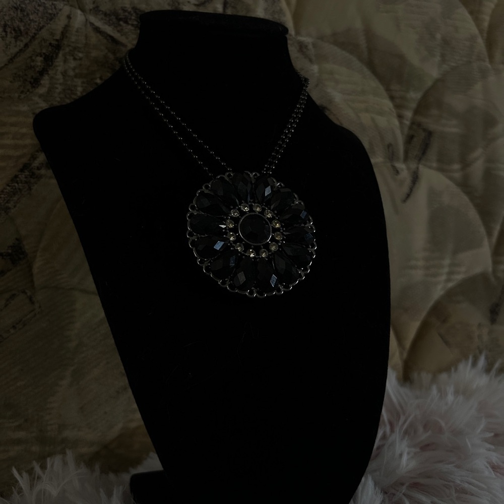 Black Floral Necklace/Brooch
